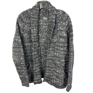 Zara Man Shawl Collar Chunky Knit Cardigan Marled Salt and Pepper Gray Large